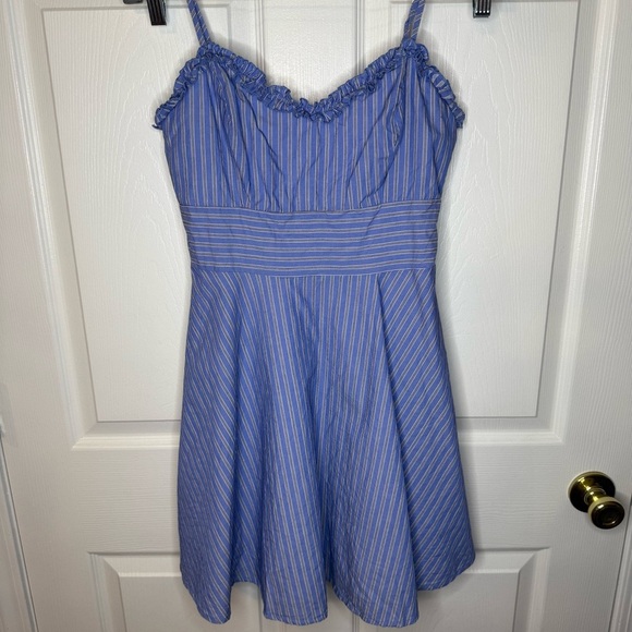 Altar'd State Blue and White Striped Mini Dress With Ruffle Trim Size Small GUC - Picture 2 of 6